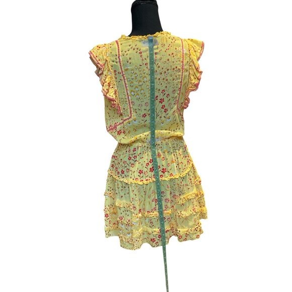 Poupette St Barth Mini Yellow Floral Sun Summer Dress XS V-neck Ruffle - Picture 4 of 13